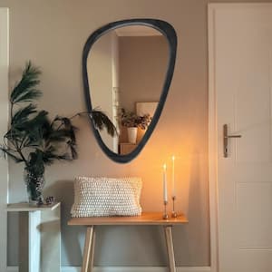 20 in. W x 30 in. H Irregular Natural Black Wood-Frame Wall Mirror, Distinctive Asymmetric Design