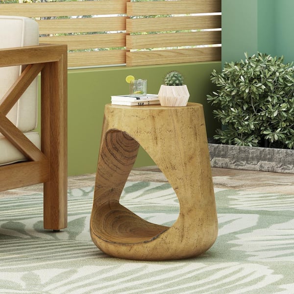 Natural Round MGO Hollow Outdoor Side Table, All-weather Wood-like