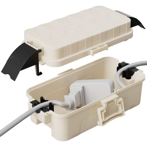 Waterproof Outdoor Electrical Box with Detachable Shield Covers, IP55 Cord Cover for Holiday Light, Beige Almond, 1-Pack
