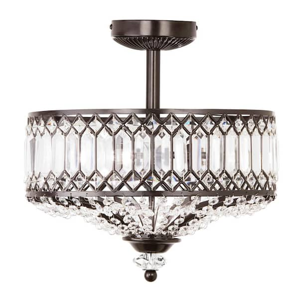 River of Goods 2-Light Black Semi-Flush Mount Light with Tiered Jeweled Glass