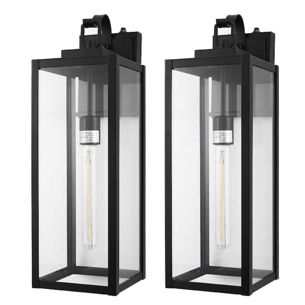 YANSUN 20 in. 2-Pack Large Black Outdoor Wall Lanterns Waterproof with Dusk to Dawn for Porch and Doorway (T30 Bulbs Included)