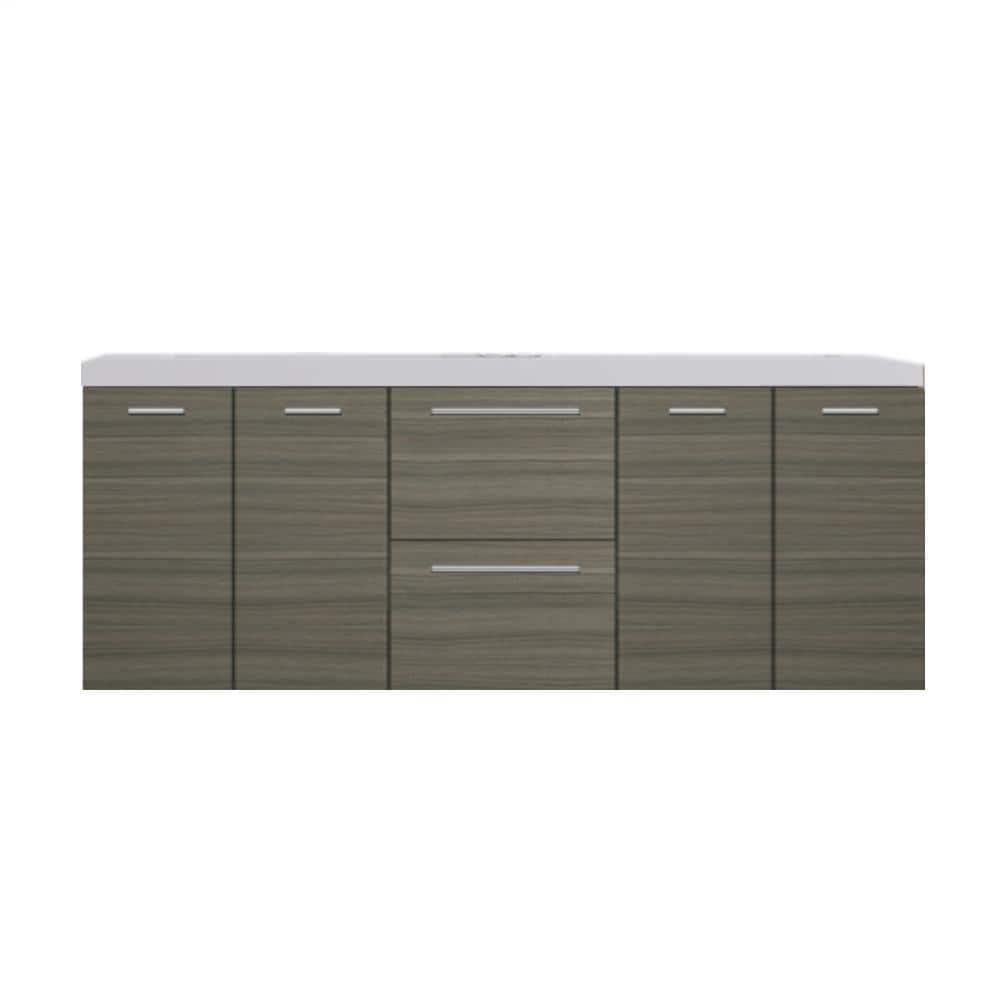 Gray MDF Double Wall-Mounted Floating Bathroom Vanity