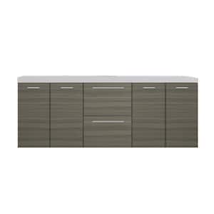 Ripley 59.10 in. W x 19.7 in. D x 22.4 in. H Wall Mounted Double Bath Vanity in Gray with White Solid Surface Top