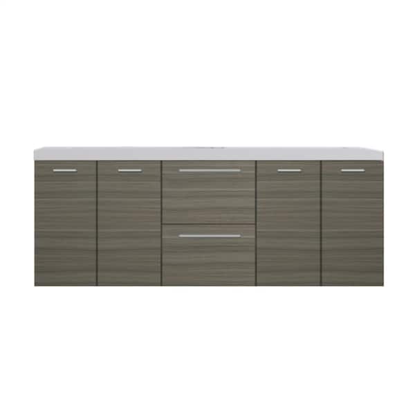 Alya Bath Ripley 59.10 in. W x 19.7 in. D x 22.4 in. H Wall Mounted Double Bath Vanity in Gray with White Solid Surface Top