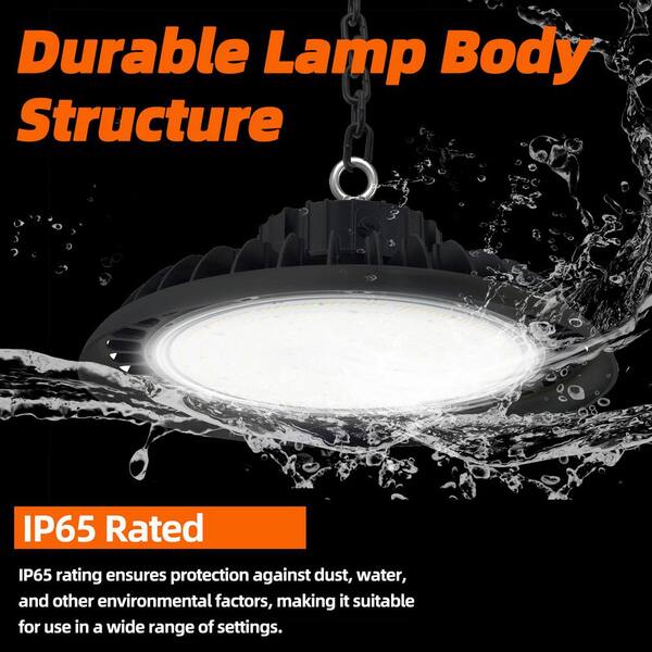 Bieuoram 11 in. 150W Integrated LED Balck High Bay Light, 24000LM