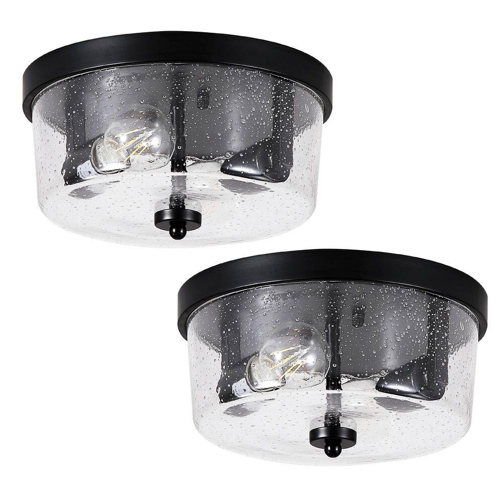 10.63 in. Modern Farmhouse Drum Matte Black Flush Mount Ceiling Light, Bulbs Not Included, for Kitchen, 2-Pack price history on PriceWatchPro