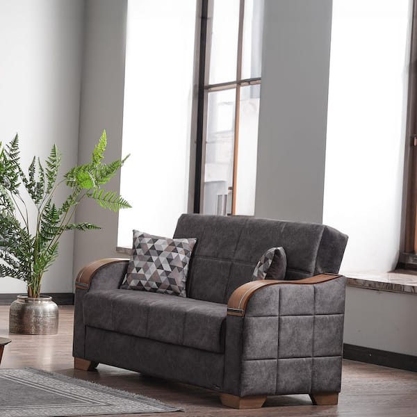 Cobalt Collection Convertible 64.6 in. Gray Suede 2-Seat Loveseat with Storage
