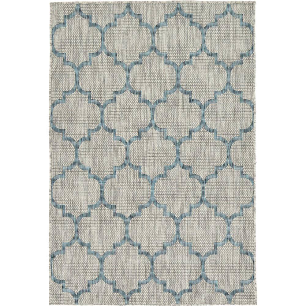 Gray and Blue Synthetic Outdoor Trellis Rug, 4' x 6'