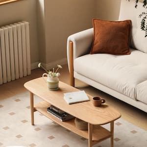 47.24 in. Oak Color Rectangle Oak 100% Solid Wood Low Coffee Table with Storage Shelf