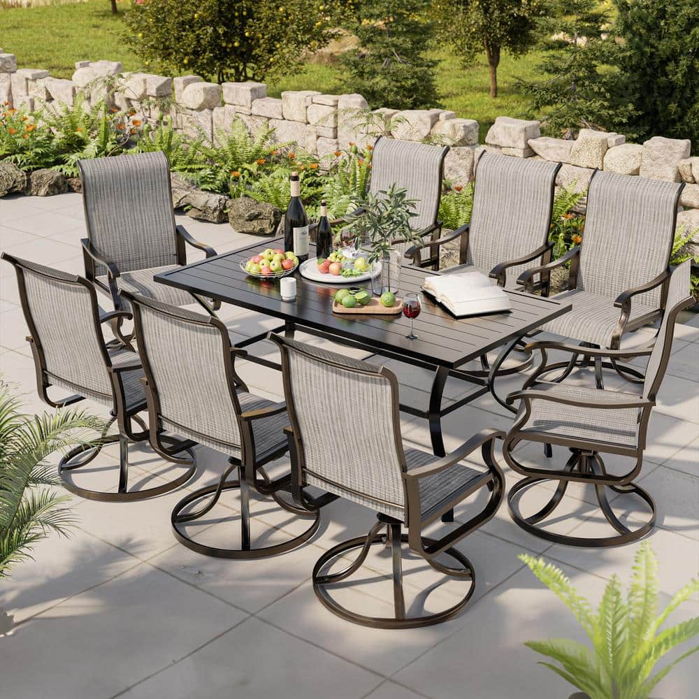 Metal Swivel Outdoor Dining Rocking Chair (Set of 8)