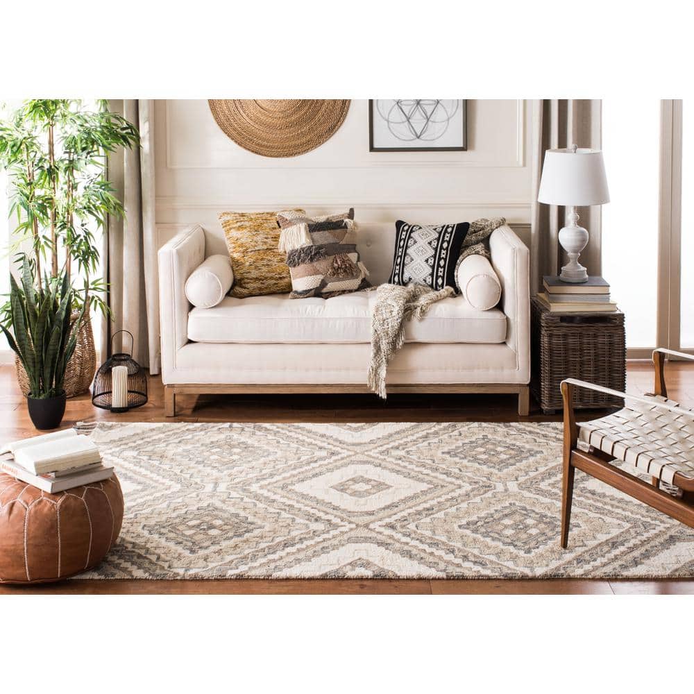Ivory and Taupe Hand-Tufted Wool Area Rug, 8' x 10'