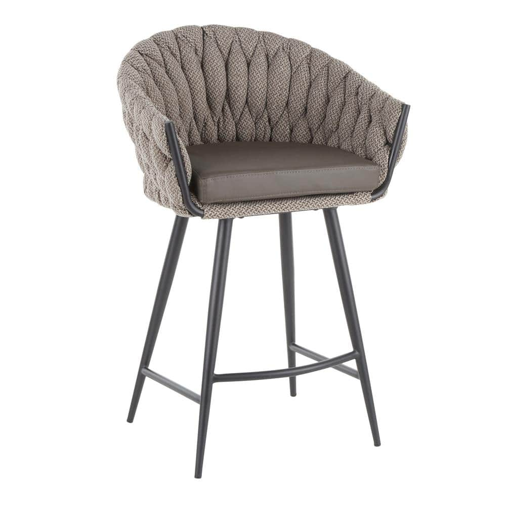 Lumisource Braided Matisse 26 in. Grey Fabric and Grey Faux Leather Counter  Stool B26-BRAIDMAT BKGY - The Home Depot