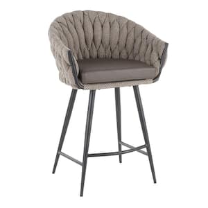 Braided Matisse 26 in. Grey Fabric and Grey Faux Leather Counter Stool