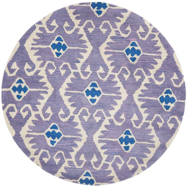 Wyndham 7 ft. x 7 ft. Round Lavender/Ivory Floral Geometric Area Rug