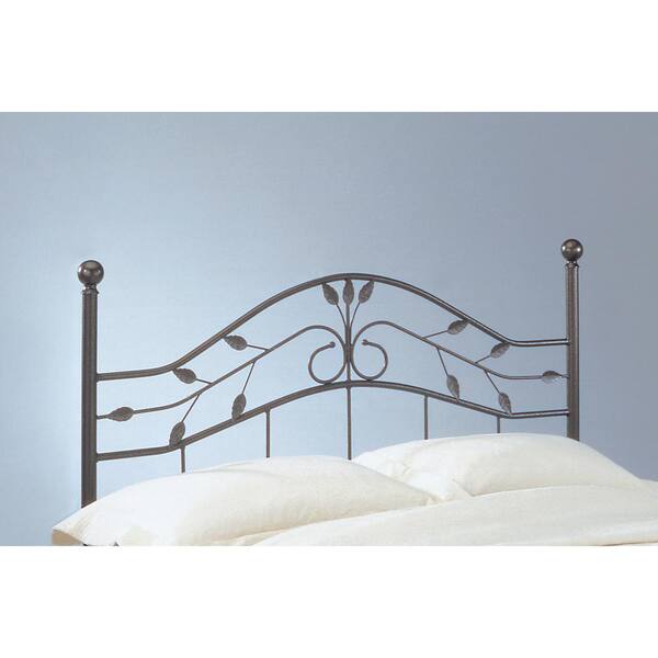 Fashion Bed Group Sycamore Queen-Size Headboard with Arched Metal Panel and Leaf Pattern Design in Hammered Copper