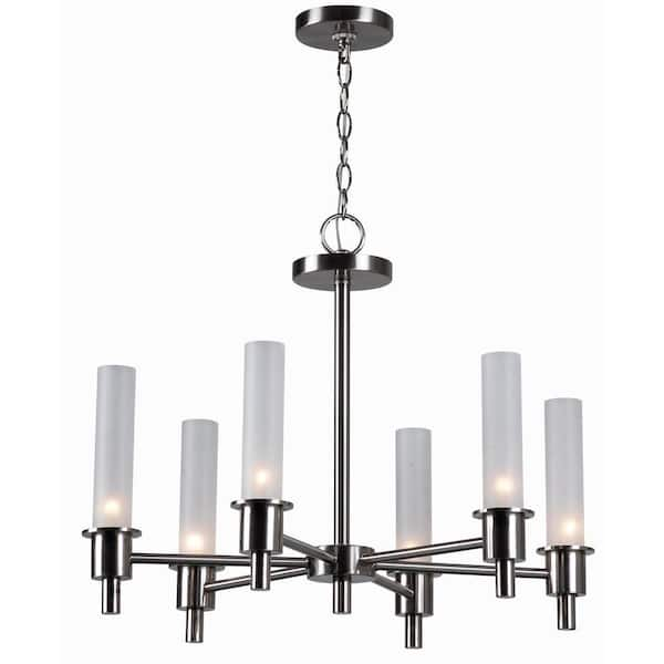 World Imports Dunwoody 6-Light Satin Nickel Chandelier with Cylinder Frosted Glass Shades