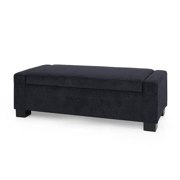 Kera Dark Blue and Black Fabric Rectangle Storage Ottoman