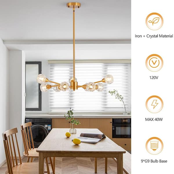 GMGSROM 9-Lights Gold Sputnik Pendant Light Crystal