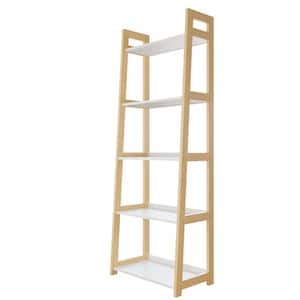 Annabelle 67 in. Natural and White Wood 5-Shelf Tier Ladder Bookcase