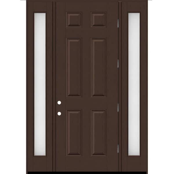 Steves & Sons Regency 68 in. x 96 in. 6 Panel LHOS Chestnut Stain Mahogany Fiberglass Prehung Front Door w/Obscure14in. SLs 6-9/16