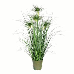36 in Artificial Potted Green Grass and Cyperus Heads.