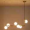 RRTYO Herculaneum 6-Light Brass Mid-Century Modern Linear Bubble Chandelier with Opal Globe Glass Shade for Kitchen Island 81010000042438
