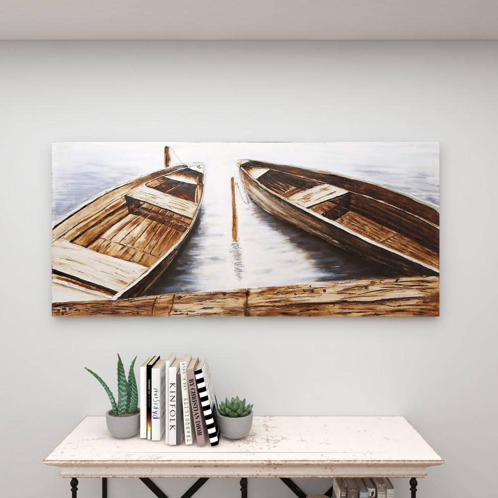 Large Brown and Blue Nautical Canvas Wall Art