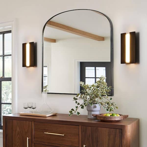 Kaitlyn 1-Light Farmhouse Black and Brown Rectangular Natural Walnut Finish Integrated LED Wall Sconce