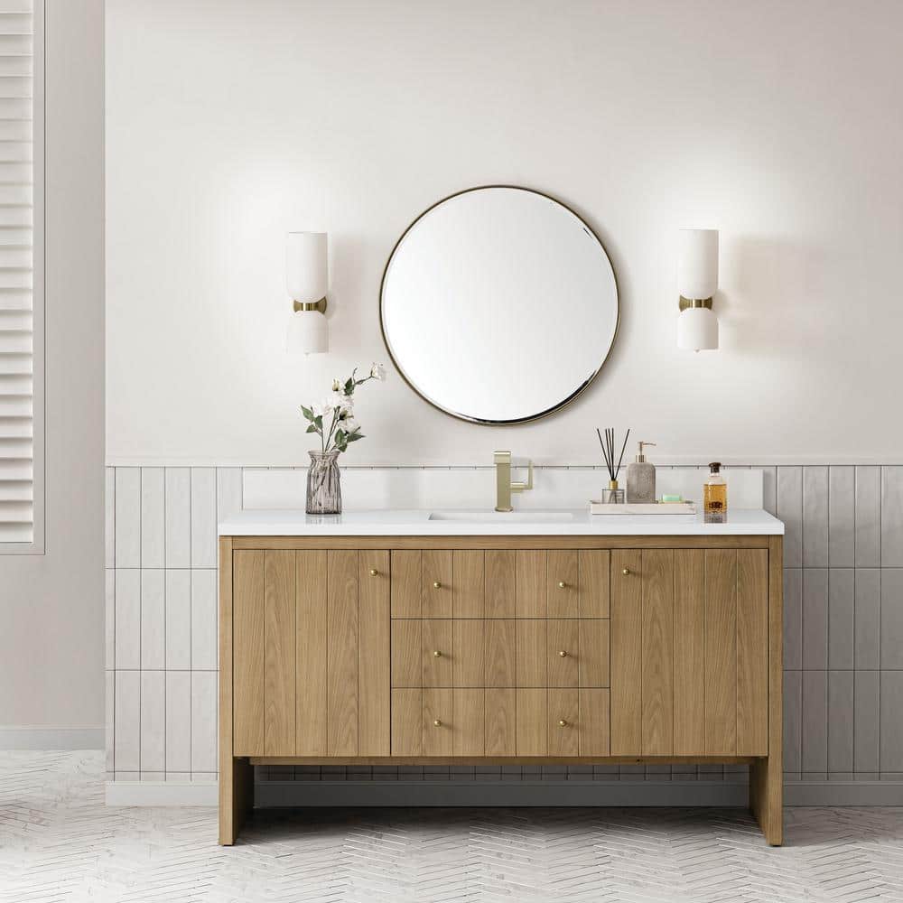 Hudson 60.0 in. W x 23.5 in. D x 34.2 in. H Single Bathroom Vanity in Light Natural Oak with White Zeus Quartz Top price history on PriceWatchPro