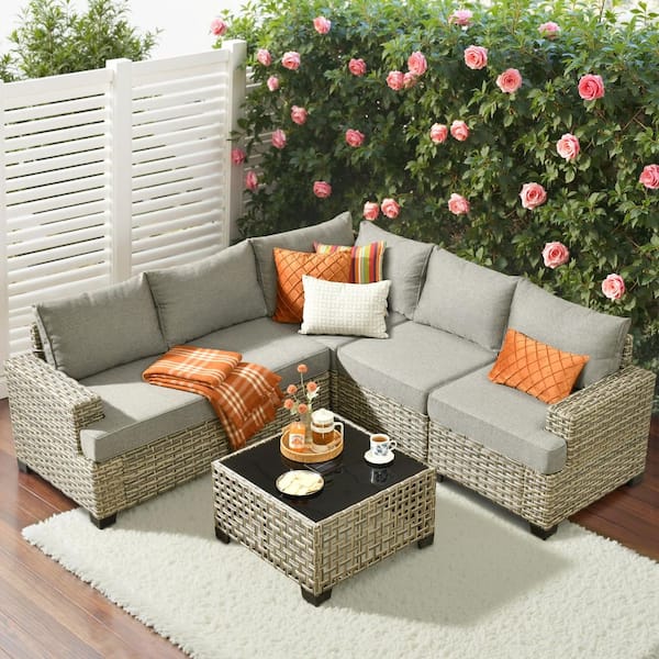 HOOOWOOO Merrit 6-Piece Wicker Outdoor Patio Conversation