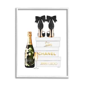"Champagne Bubbly Black Heel Glam Shoe Boxes" by Amanda Greenwood Framed Print Abstract Texturized Art 24 in. x 30 in.
