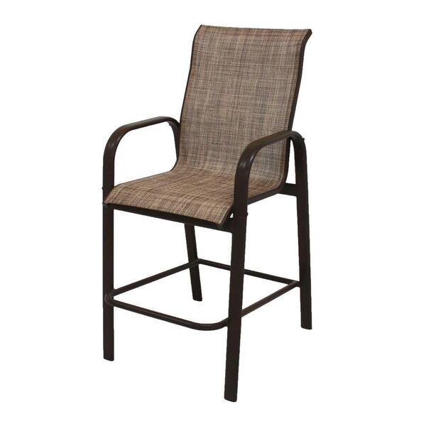 Unbranded Marco Island Dark Cafe Brown Commercial Grade Aluminum Bar Height Outdoor Patio Dining Chair with Chesterfield Sling