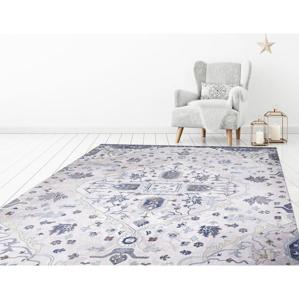 Talya Ivory/Blue 9 ft. x 12 ft. Medallion Area Rug