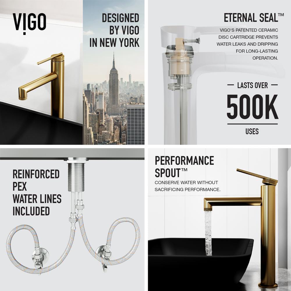 Matte Brushed Gold Single Handle Vessel Sink Faucet