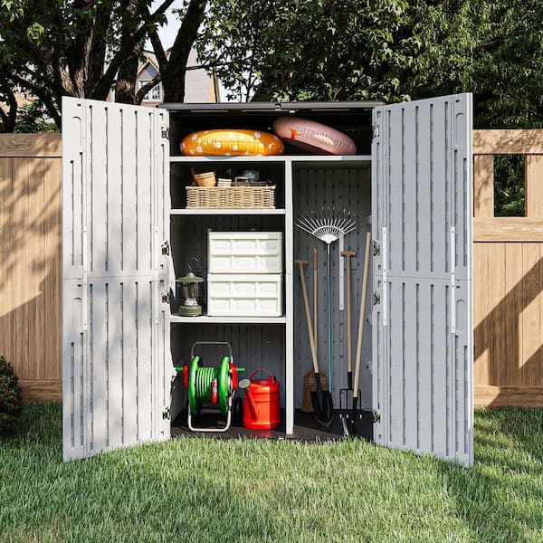 4.3 ft. W x 2.4 ft. Durable Resin Plastic Storage Shed with Metal Shelves