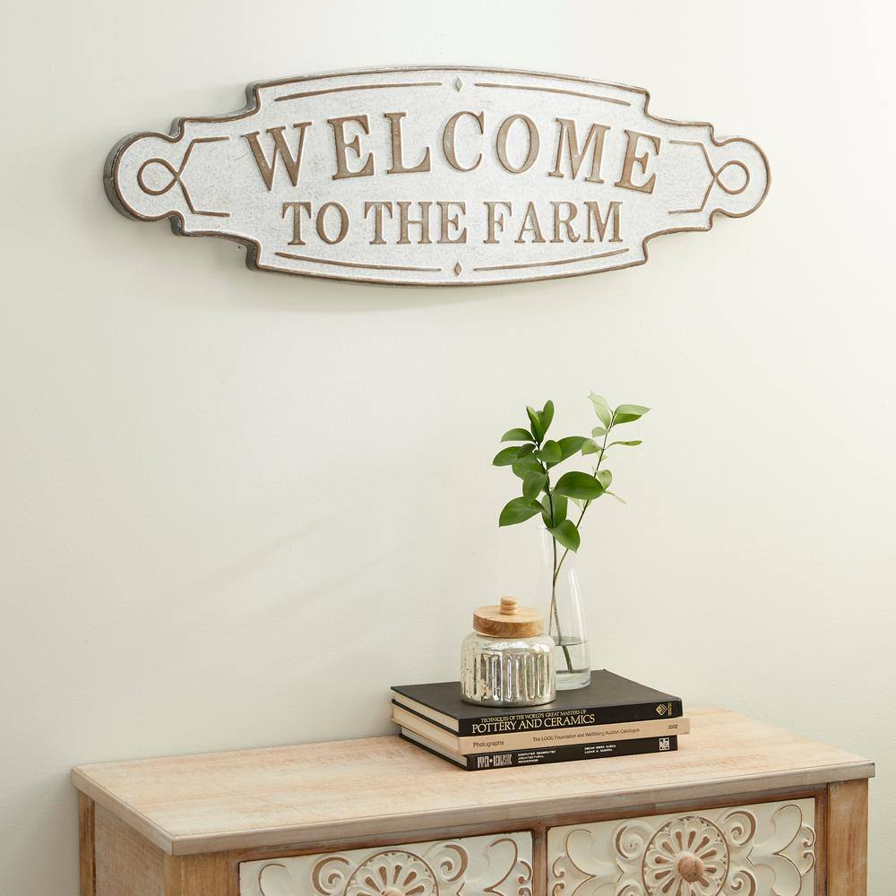 Rustic Beige and Off-White Iron Farmhouse Welcome Sign