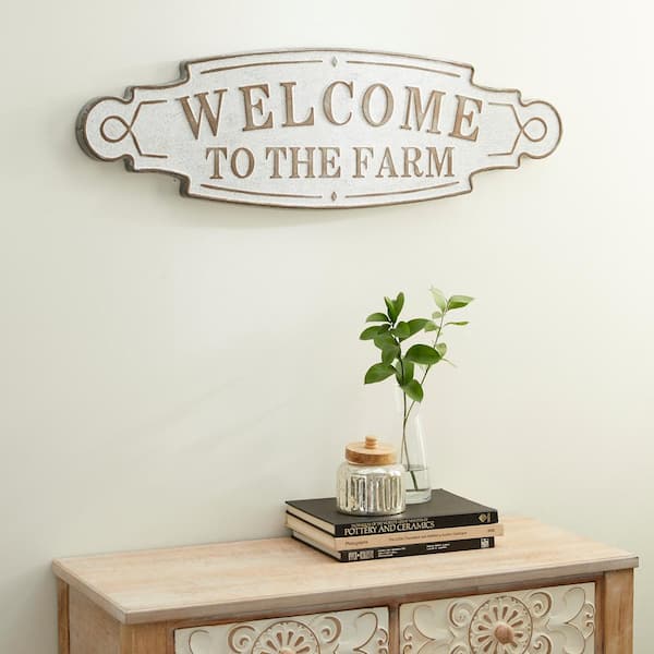 Beige Metal Farmhouse Sign Wall Decor 11 in. x 36 in.