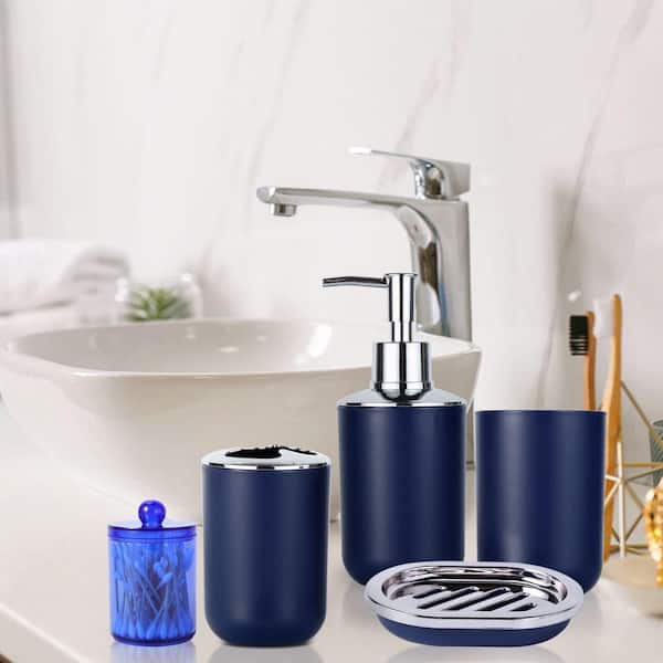 Dracelo 4-Piece Bathroom Accessory Set with Soap Lotion Dispenser, Tumbler,  Toothbrush Holder, Soap Dish in Blue B09DVHL8QN - The Home Depot
