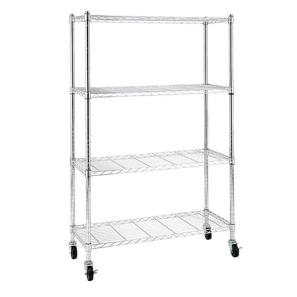 Chrome 4-Tier Rolling Heavy Duty Metal Wire Storage Shelving Unit Caster 1 in. Pole (36 in. W x 57.7 in. H x 14 in. D)