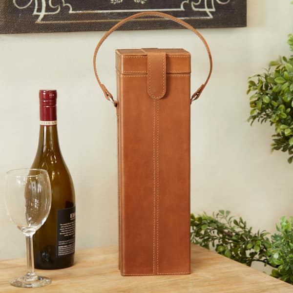 Litton Lane Jones 1-Bottle Tan Leather Modern Wine Holder