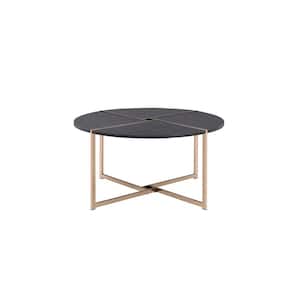 Bromia 35 in. Black and Champagne Round Wood Coffee Table with Metal Legs with X-Shape Support