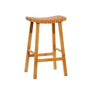 30 in. Brown Wood Woven Seat Bar Stool