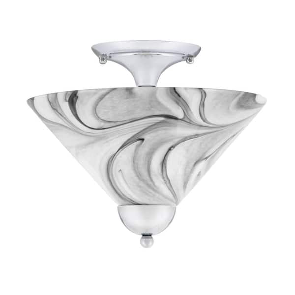 Unbranded Bristol 12 in. 2-Light Chrome Transitional Semi-Flush Mount with 12 in. Onyx Swirl Glass Shade, No Bulbs Included