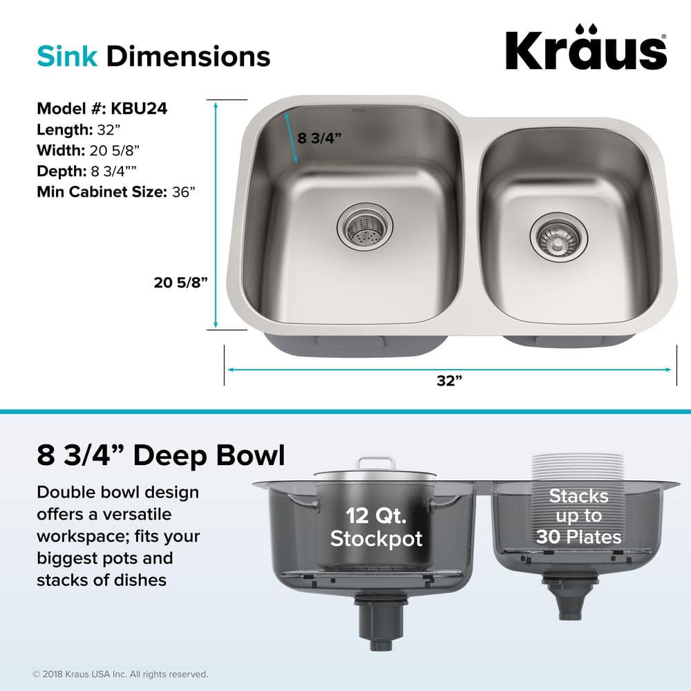 Premier 32-inch Satin Stainless Steel Double Bowl Undermount Sink