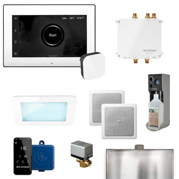 Mr. Steam Bliss Programmable Steam Generator Control Kit with iSteamX Control and Aroma Glass Steamhead in White Matte Black