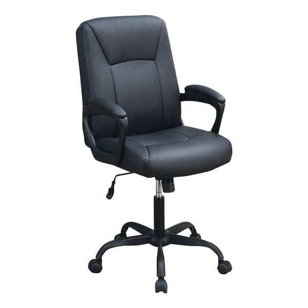 Benjara Black Metal Office Chair with Curved Arms and Leatherette Upholstery and Arms