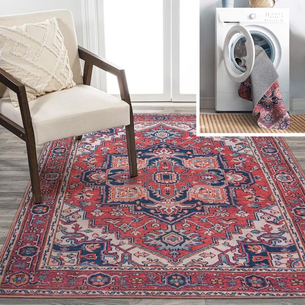4 ft. x 6 ft. Red/Navy Cirali Ornate Large Medallion Machine-Washable Area Rug