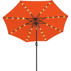9 ft. LED Market Solar Tilt Outdoor Patio Umbrella in Orange