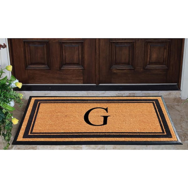 A1HC Markham Picture Frame Black/Beige 30 in. x 60 in. Coir and Rubber Flocked Large Outdoor Monogrammed G Door Mat