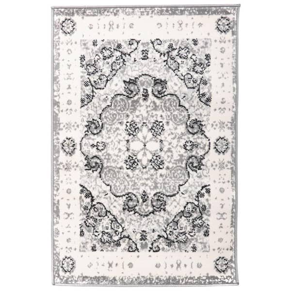 World Rug Gallery Traditional Distressed Medallion 2 ft. x 3 ft. Gray Area Rug